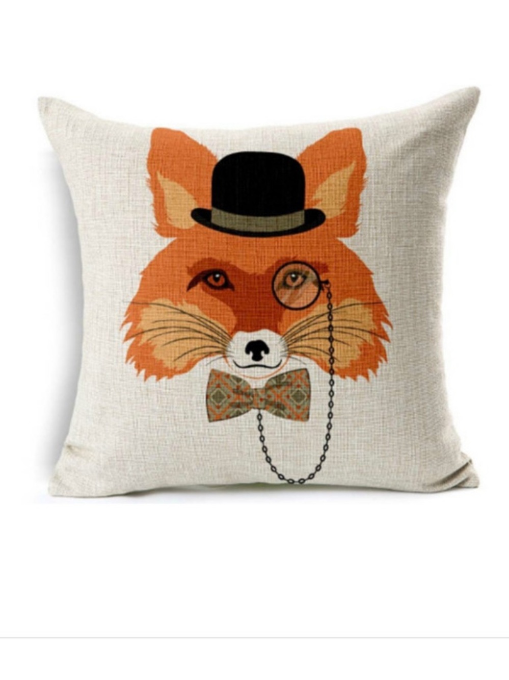Whimsical Dapper Mr. Fox Throw Pillow Case Top Hat Bow Tie Monocle 16.5” Square